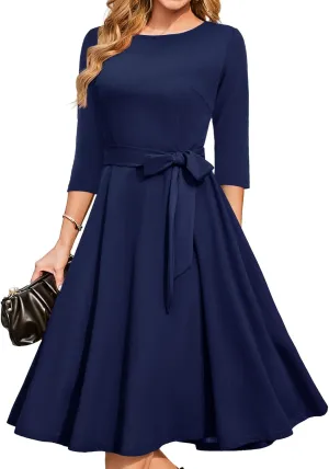 DRESSTELLS Cocktail Dresses for Women, Vintage Wedding Guest 3/4 Sleeves Formal Church Dress, Summer 2025