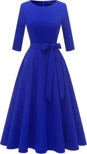 DRESSTELLS Cocktail Dresses for Women, Vintage Wedding Guest 3/4 Sleeves Formal Church Dress, Summer 2025