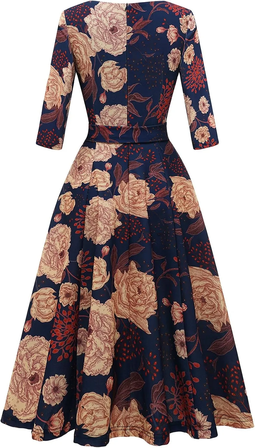 DRESSTELLS Cocktail Dresses for Women, Vintage Wedding Guest 3/4 Sleeves Formal Church Dress, Summer 2025