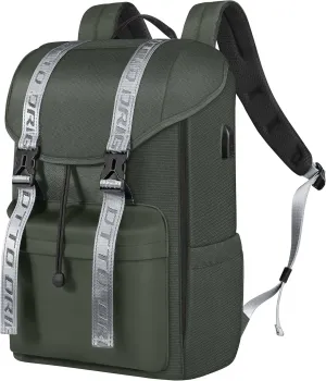 DTTO Travel Laptop Backpack, Water Resistant Backpack with USB Charging Port, Anti-Theft Flap Vintage College Computer Backpack Business Work Bag Fits 15.6 Inch Notebook for Men, 23L Grayish Green