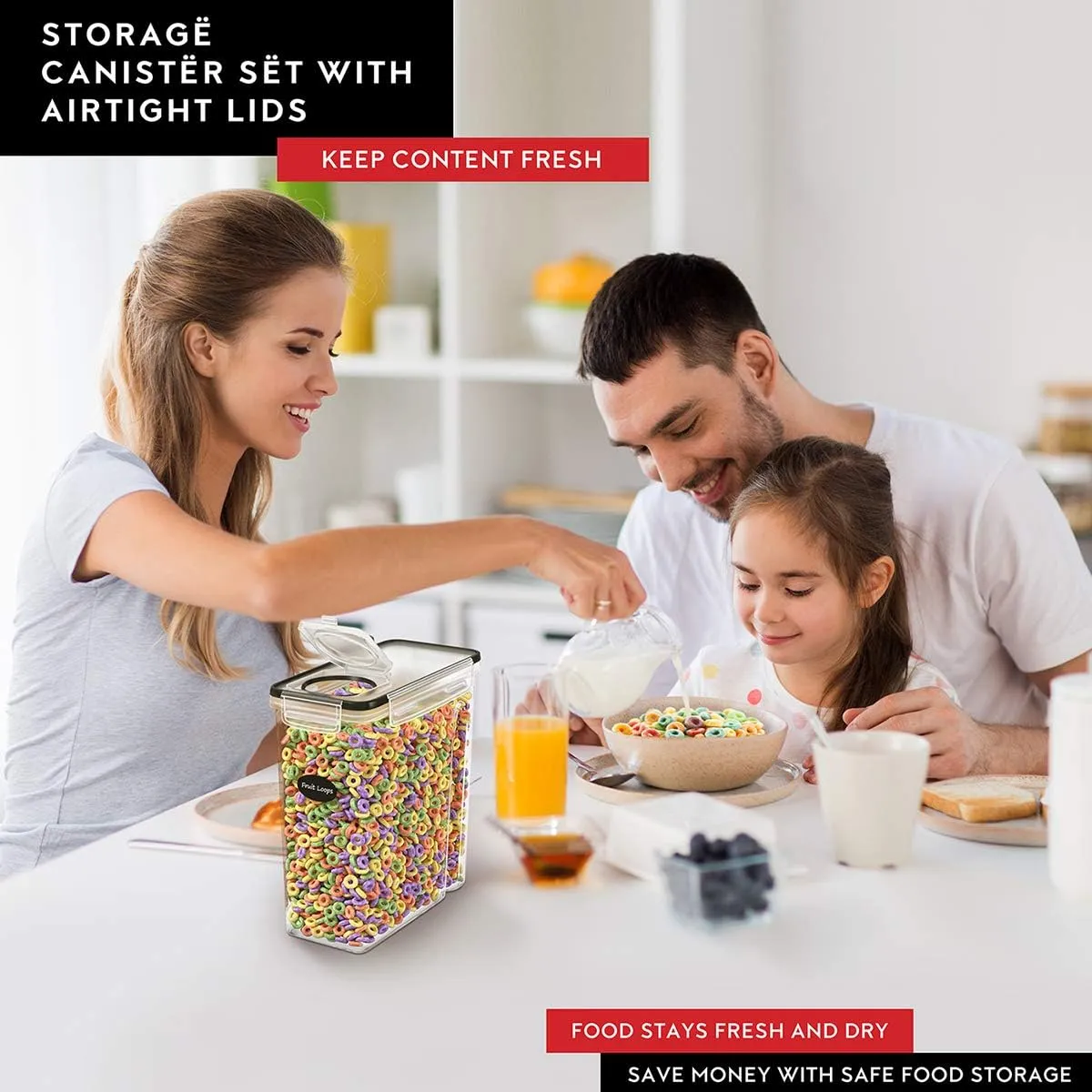 DWËLLZA KITCHEN Cereal Containers Storage - 4 Pack Cereal Dispenser Airtight Food Storage Containers BPA-Free Pantry Organization and Storage, Canister for Flour & Sugar 1 Marker 8 Labels (135.2oz)