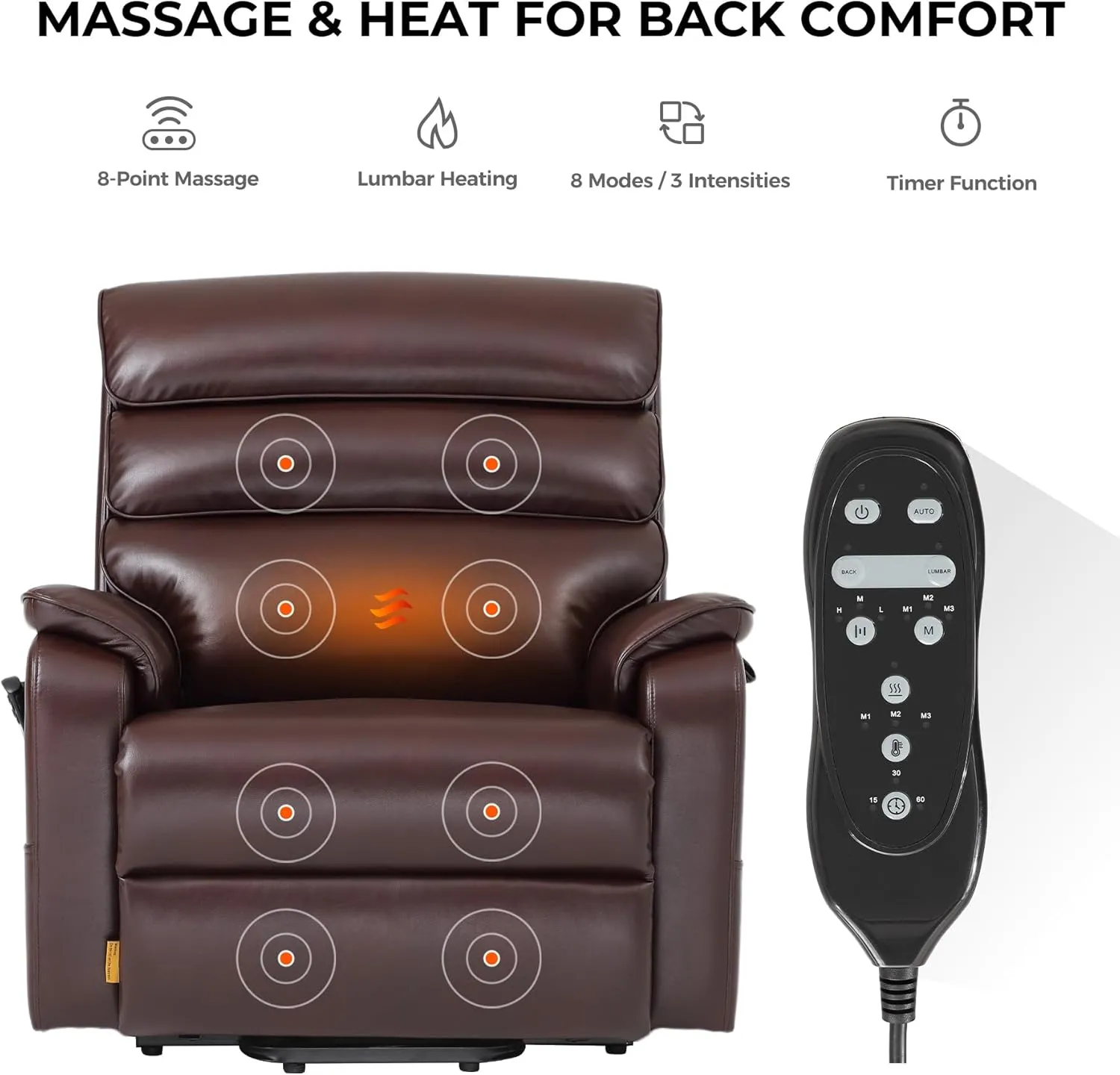 DYNOX Big Tall Man Lift Chair 500lbs Extra Large Wide Lay Flat Recliner Oversized Tri-Motor Power Lift Chair for Elderly,Heat Massage(9398,Faux Leather,Brown)