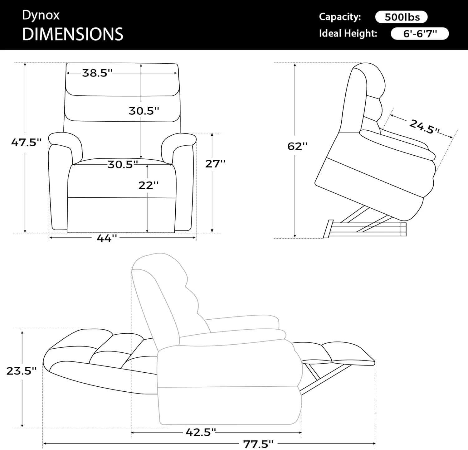 DYNOX Big Tall Man Lift Chair 500lbs Extra Large Wide Lay Flat Recliner Oversized Tri-Motor Power Lift Chair for Elderly,Heat Massage(9398,Faux Leather,Brown)