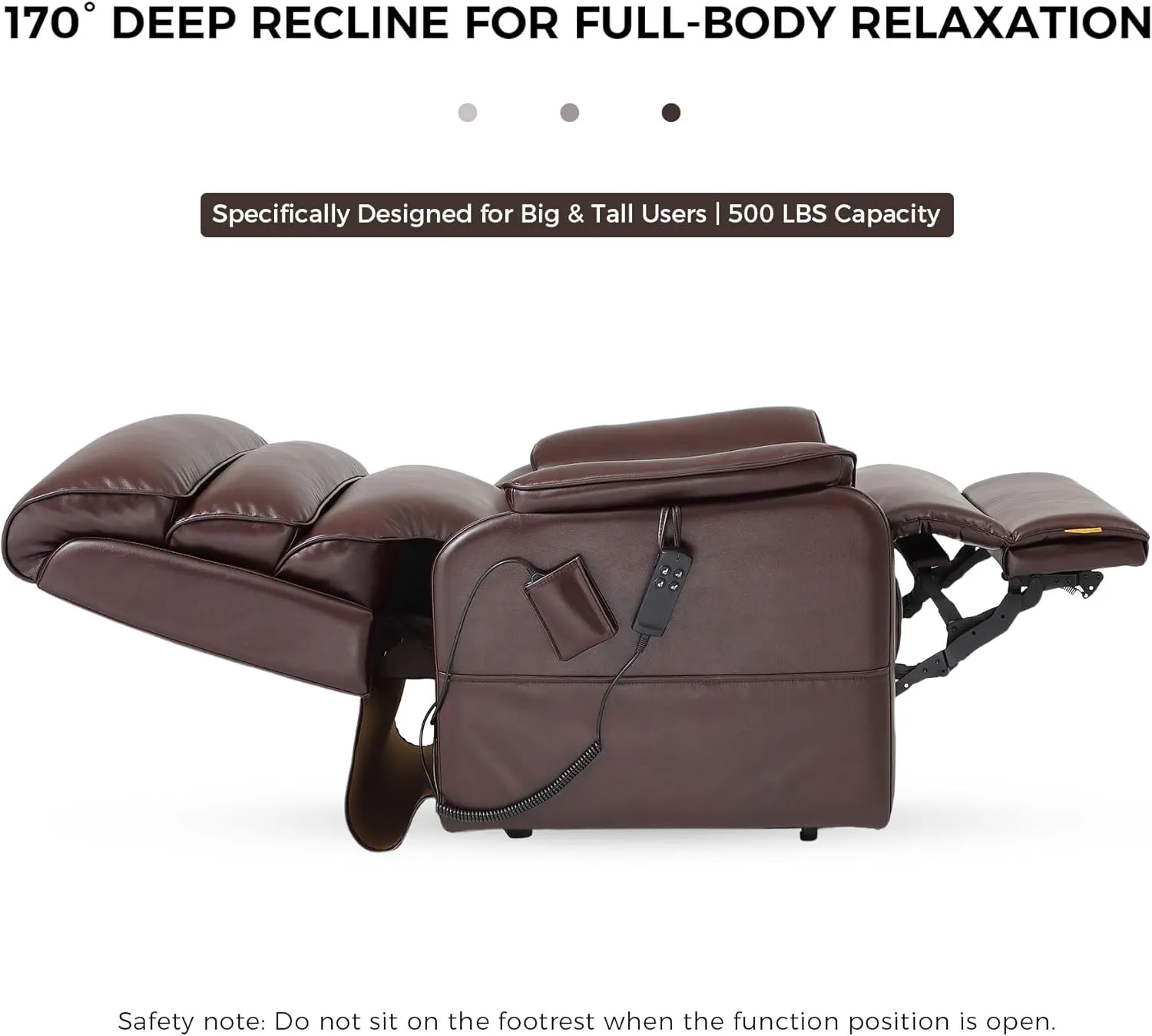 DYNOX Big Tall Man Lift Chair 500lbs Extra Large Wide Lay Flat Recliner Oversized Tri-Motor Power Lift Chair for Elderly,Heat Massage(9398,Faux Leather,Brown)