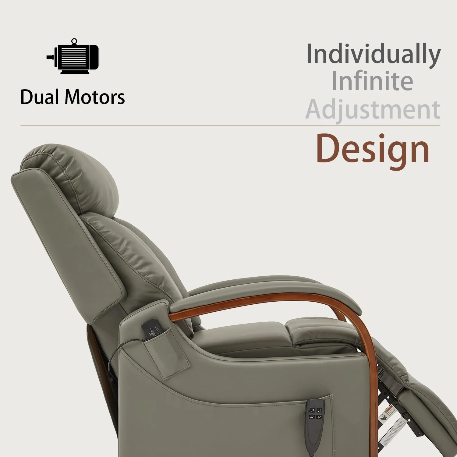 DYNOX Small Lift Chair Recliner with Heat and Massage, Dual Motor Power Lift Sofa for Elderly,Infinite Adjust for Back and Footrest,Side Pocket (FauxLeather,Grey)