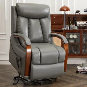 DYNOX Small Lift Chair Recliner with Heat and Massage, Dual Motor Power Lift Sofa for Elderly,Infinite Adjust for Back and Footrest,Side Pocket (FauxLeather,Grey)