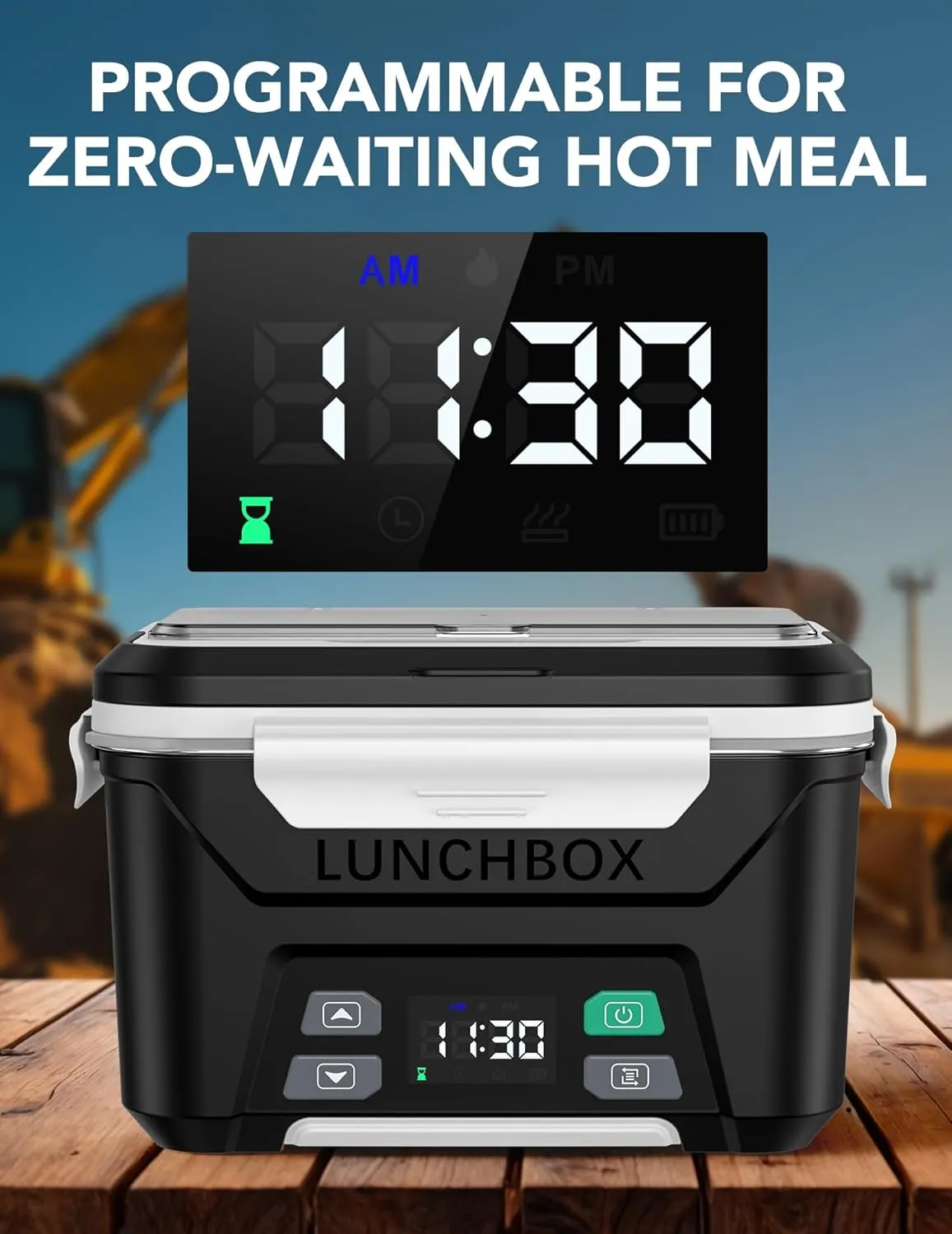 EAST OAK Cordless Electric Lunch Box for Adults, Heated Lunch Box Battery Powered with Automatic Heating, 5.5 Cups Portable Food Warmer with Removable Tray Divider