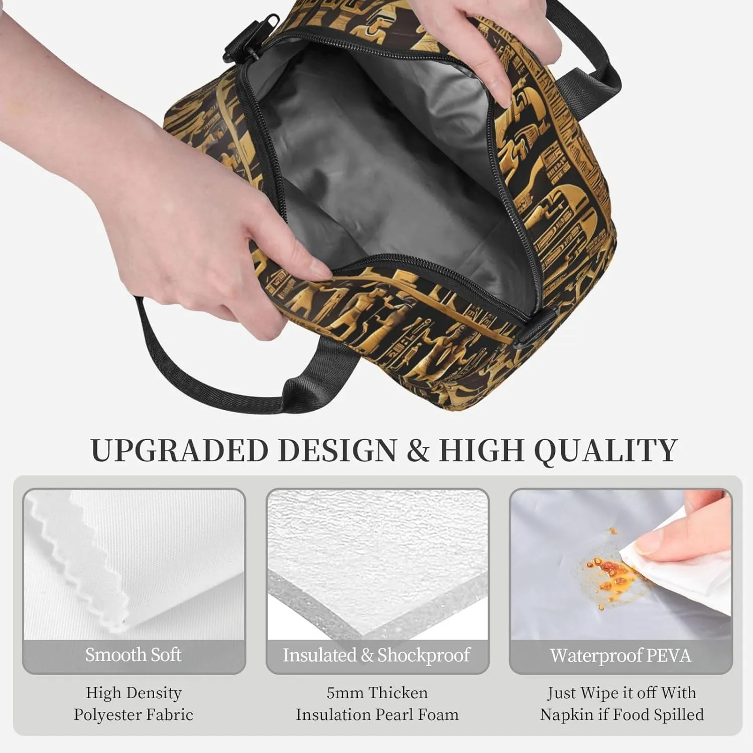 Egypts Hieroglyphics Print Crossbody Insulated Lunch Bags For Women Men Cooler Bag Lightweight Waterproof Lunch Box