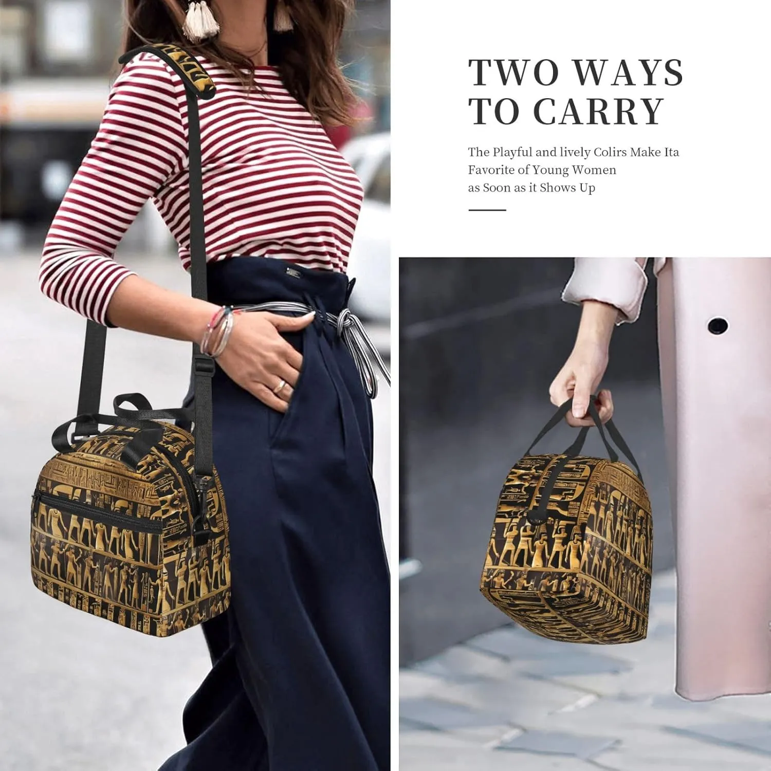 Egypts Hieroglyphics Print Crossbody Insulated Lunch Bags For Women Men Cooler Bag Lightweight Waterproof Lunch Box