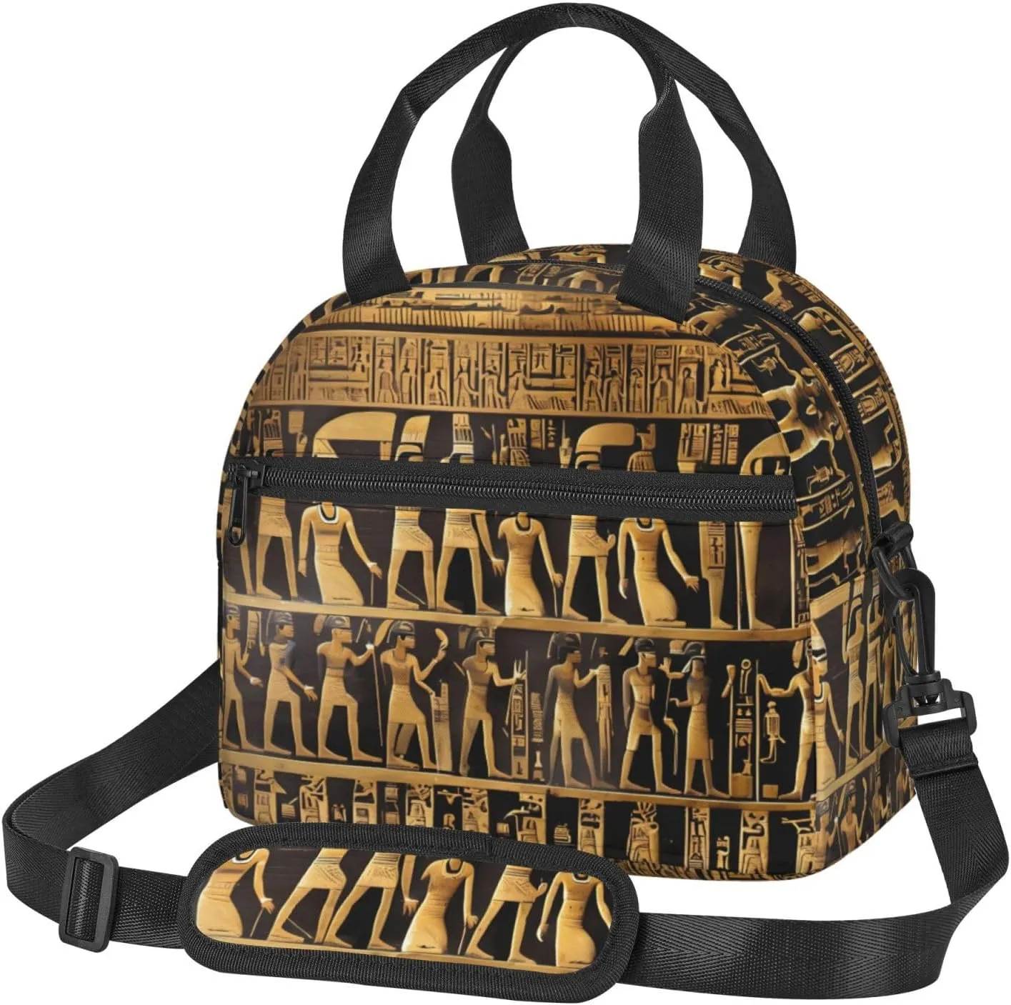 Egypts Hieroglyphics Print Crossbody Insulated Lunch Bags For Women Men Cooler Bag Lightweight Waterproof Lunch Box