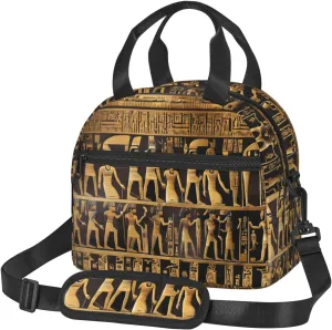 Egypts Hieroglyphics Print Crossbody Insulated Lunch Bags For Women Men Cooler Bag Lightweight Waterproof Lunch Box