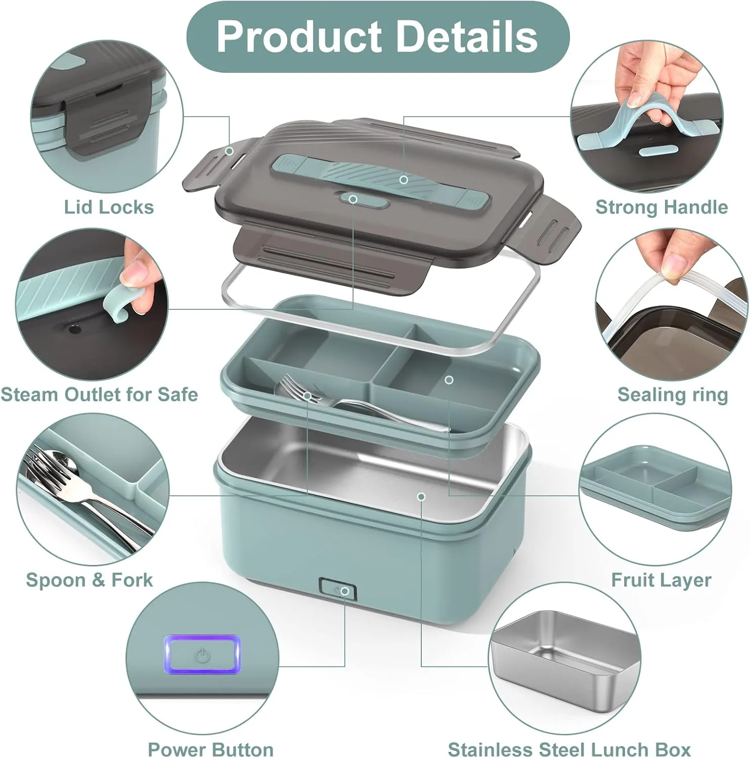 Electric Lunch Box Food Heater 100W, 4 in 1 Ultra Quick Heated Lunch Boxes for Adults 12V/24V/110V/220V Portable Food Warmer for Car/Truck/Office With Fork Spoon and Insulated Carry Bag