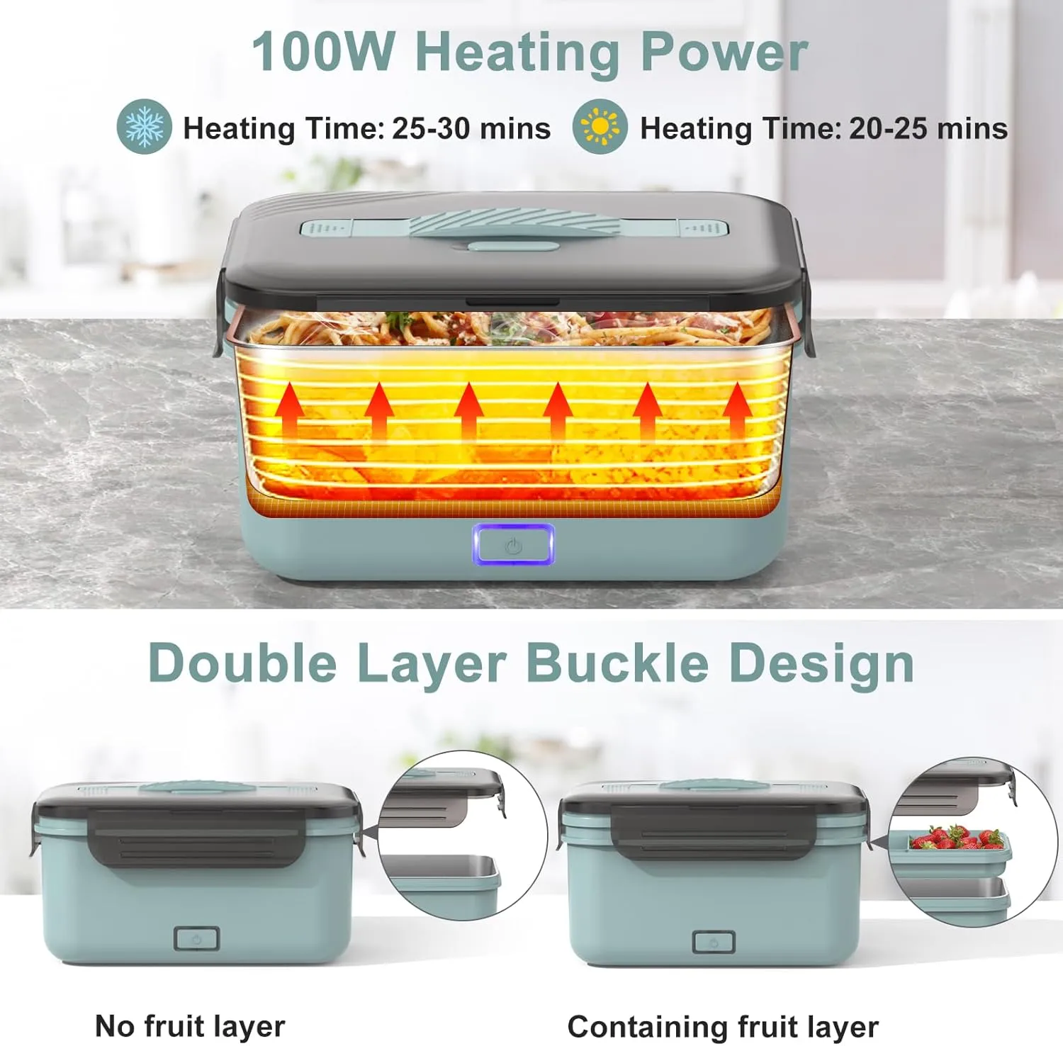 Electric Lunch Box Food Heater 100W, 4 in 1 Ultra Quick Heated Lunch Boxes for Adults 12V/24V/110V/220V Portable Food Warmer for Car/Truck/Office With Fork Spoon and Insulated Carry Bag