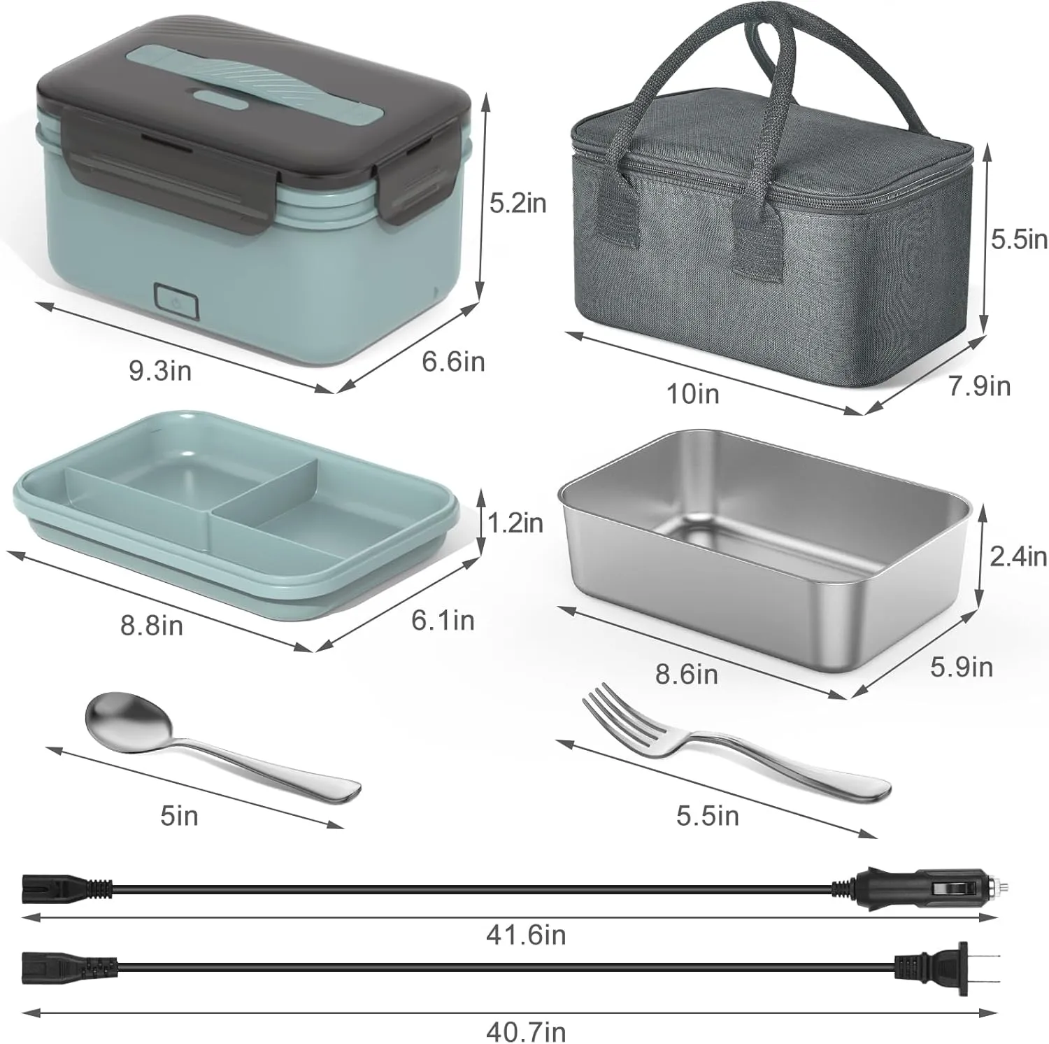 Electric Lunch Box Food Heater 100W, 4 in 1 Ultra Quick Heated Lunch Boxes for Adults 12V/24V/110V/220V Portable Food Warmer for Car/Truck/Office With Fork Spoon and Insulated Carry Bag