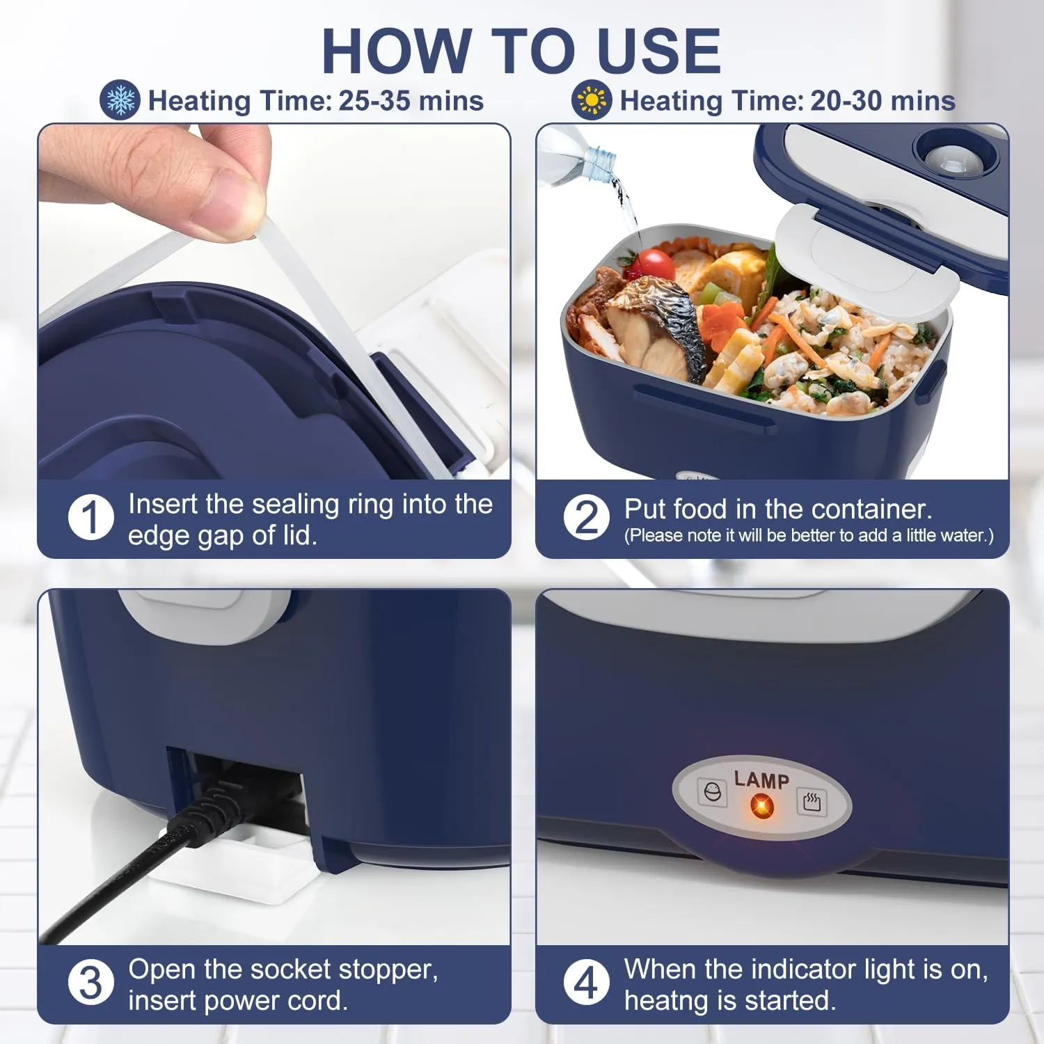 Electric Lunch Box Food Heater, 3 in 1 Ultra Quick Heated Lunch Boxes for Adults, 12V/24V/110V Portable Food Warmer for Car/Truck/Office With Fork Spoon and Insulated Carry Bag