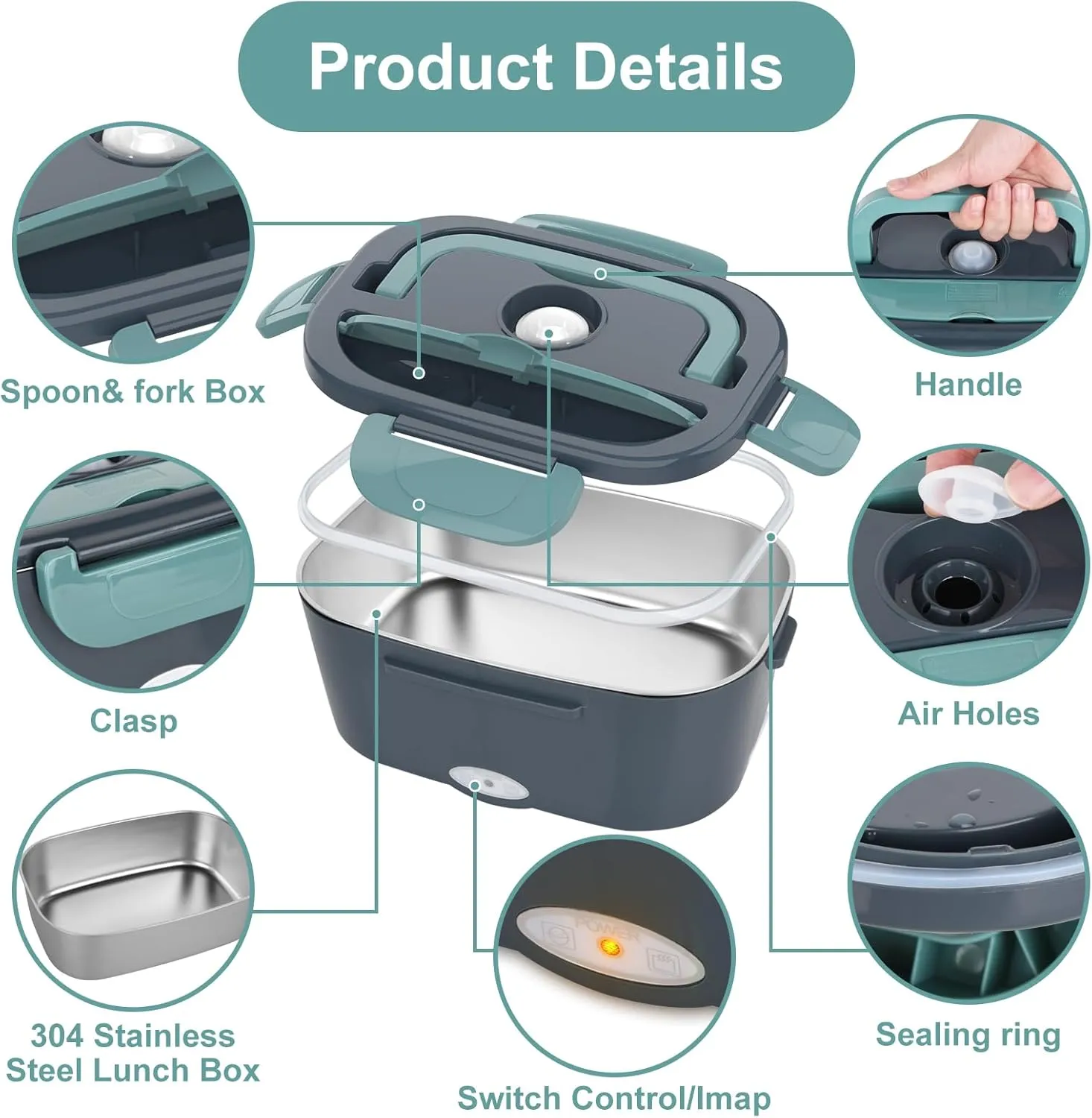 Electric Lunch Box Food Heater, 3 in 1 Ultra Quick Heated Lunch Boxes for Adults, 12V/24V/110V Portable Food Warmer for Car/Truck/Office With Fork Spoon and Insulated Carry Bag