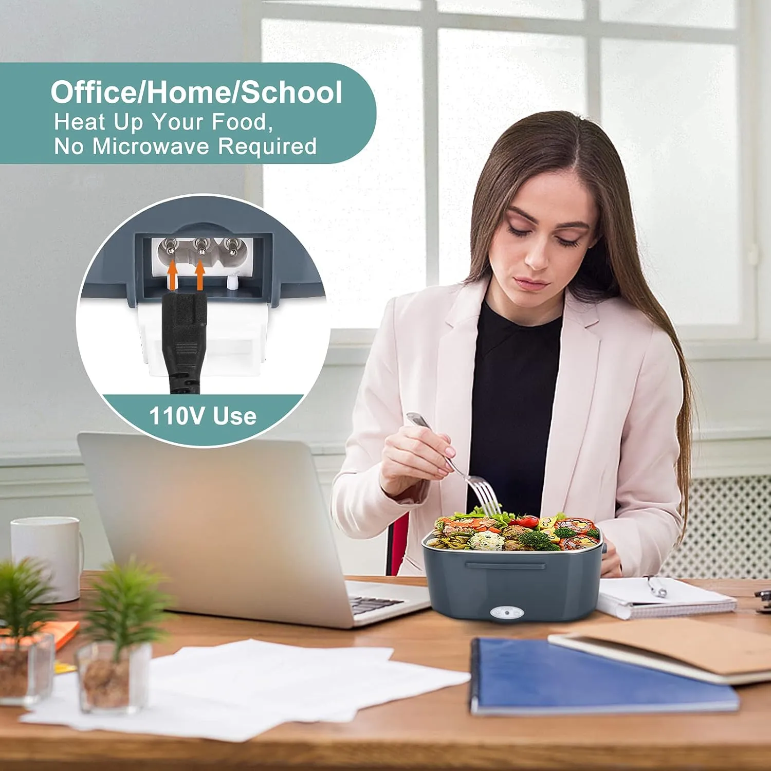 Electric Lunch Box Food Heater, 3 in 1 Ultra Quick Heated Lunch Boxes for Adults, 12V/24V/110V Portable Food Warmer for Car/Truck/Office With Fork Spoon and Insulated Carry Bag