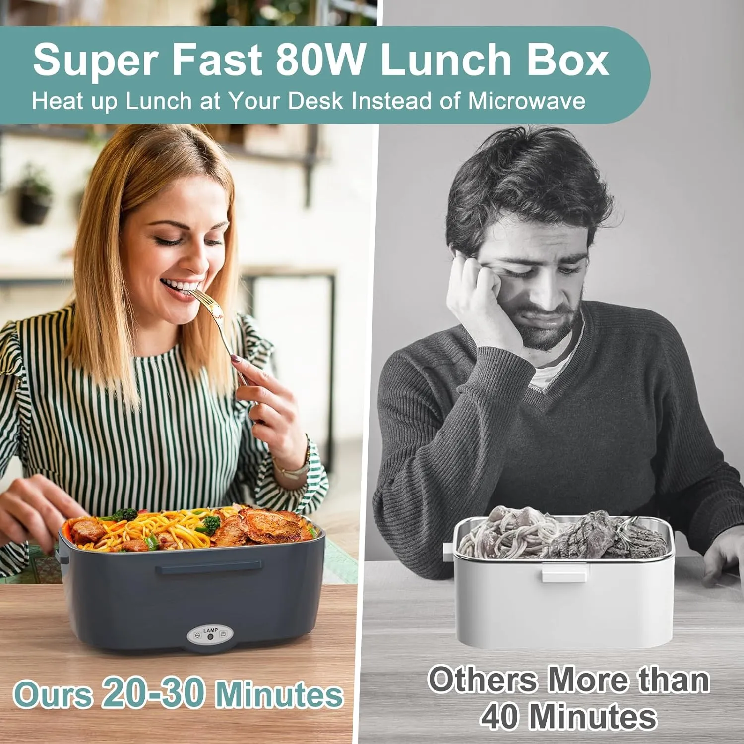 Electric Lunch Box Food Heater, 3 in 1 Ultra Quick Heated Lunch Boxes for Adults, 12V/24V/110V Portable Food Warmer for Car/Truck/Office With Fork Spoon and Insulated Carry Bag