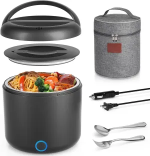 Electric Lunch Box for Adults, 41-Ounce Portable Food Warmer, 100W Leakproof Heated Lunch Box with Insulated Bag Fork Spoon for Car/Truck/Home/Work, 12V/24V/110V
