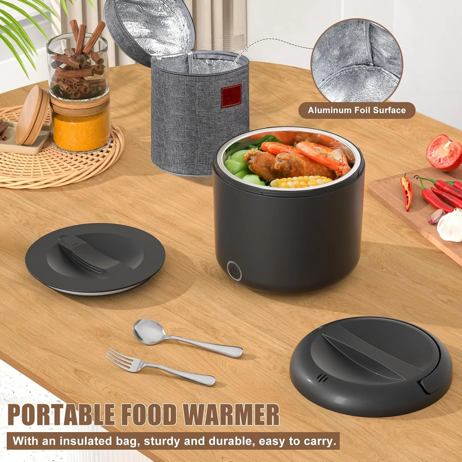 Electric Lunch Box for Adults, 41-Ounce Portable Food Warmer, 100W Leakproof Heated Lunch Box with Insulated Bag Fork Spoon for Car/Truck/Home/Work, 12V/24V/110V