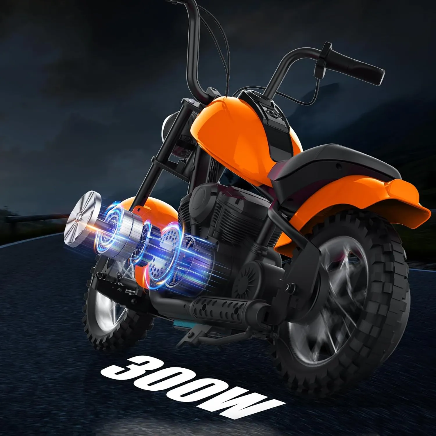 Electric Motorcycle for Kids, 24V 250W Dirt Bike, Two Speed Max Up to 14MPH & 60 Minutes Continuous, with Led Lights, Leather Seat, Rear Brake, Electric Motorbike for Kids/Teens, Orange