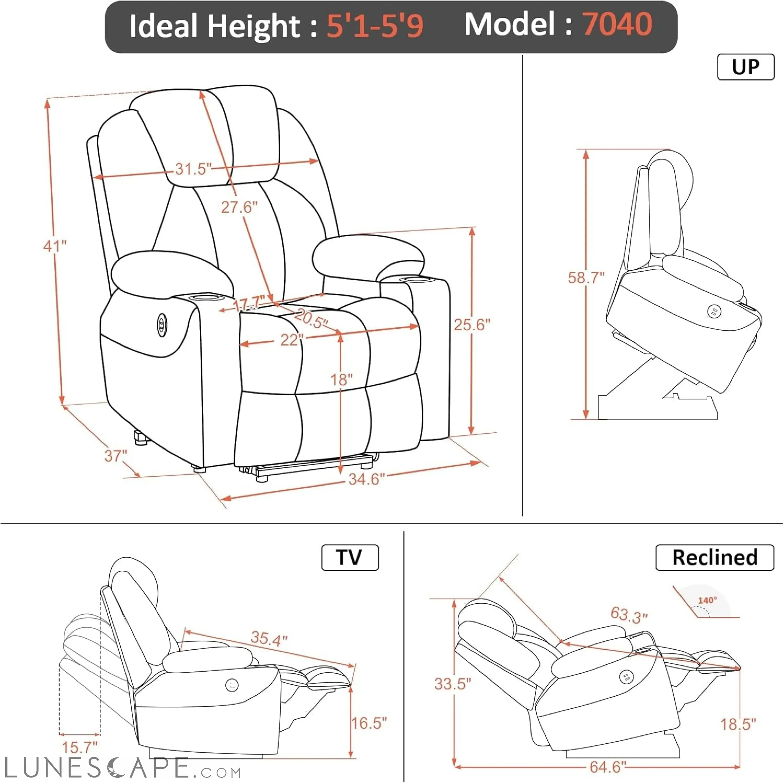 Electric Power Lift Recliner Chair Sofa with Massage and Heat for