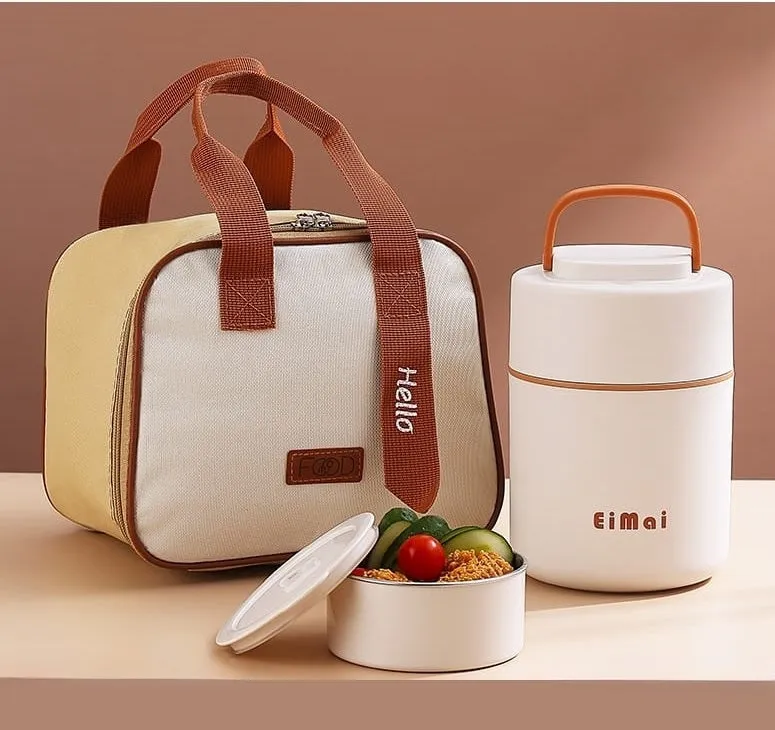 Elegant 2 Tier Vertical Lunch Box with Insulated Lunch Bag