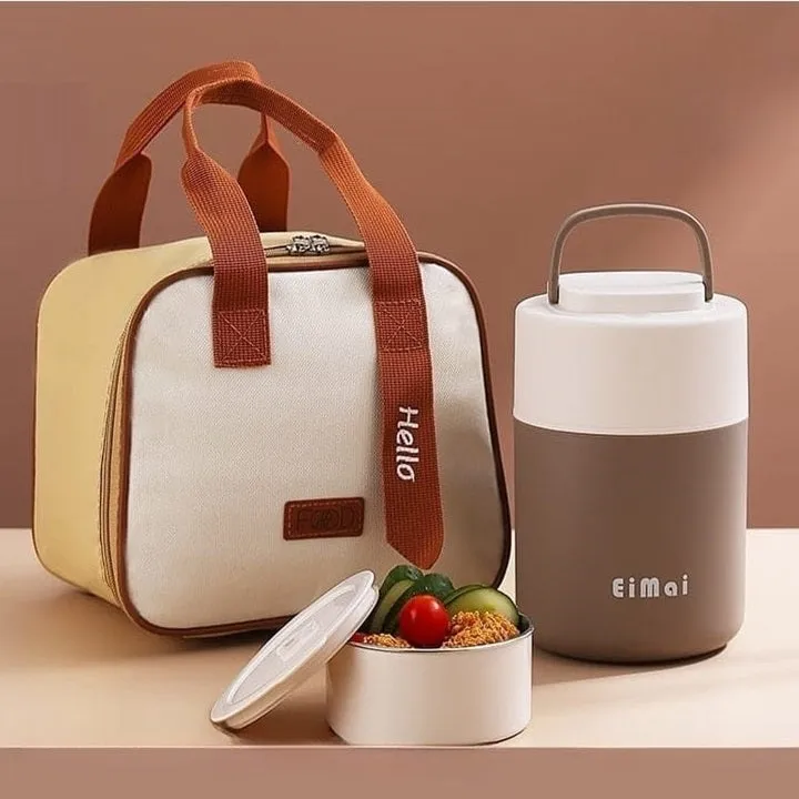 Elegant 2 Tier Vertical Lunch Box with Insulated Lunch Bag