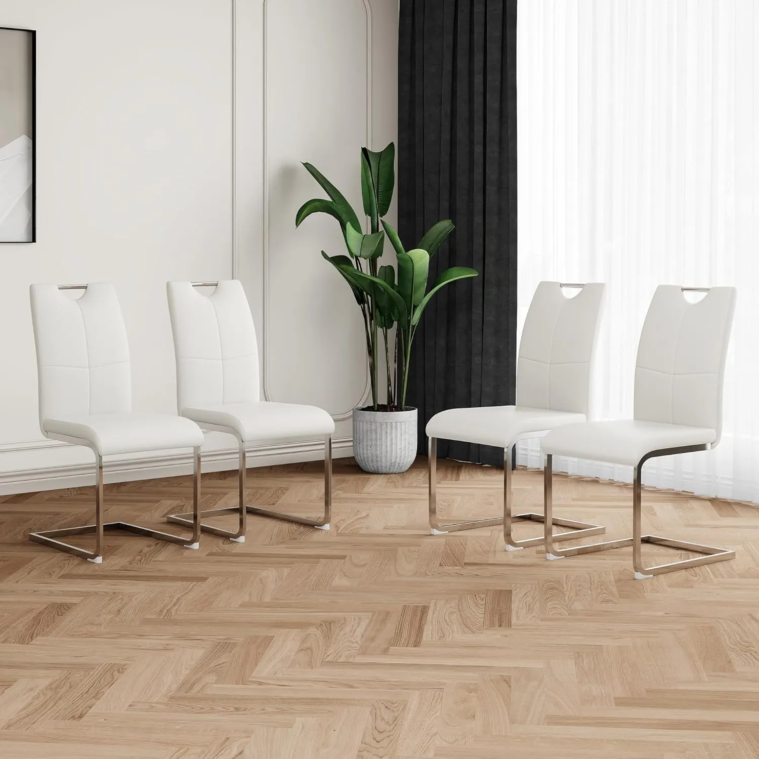 Elegant Dining Chairs with Padded Faux Leather for Comfort, Stylish Metal Legs, Kitchen, Living, and Dining Spaces, Set of 4