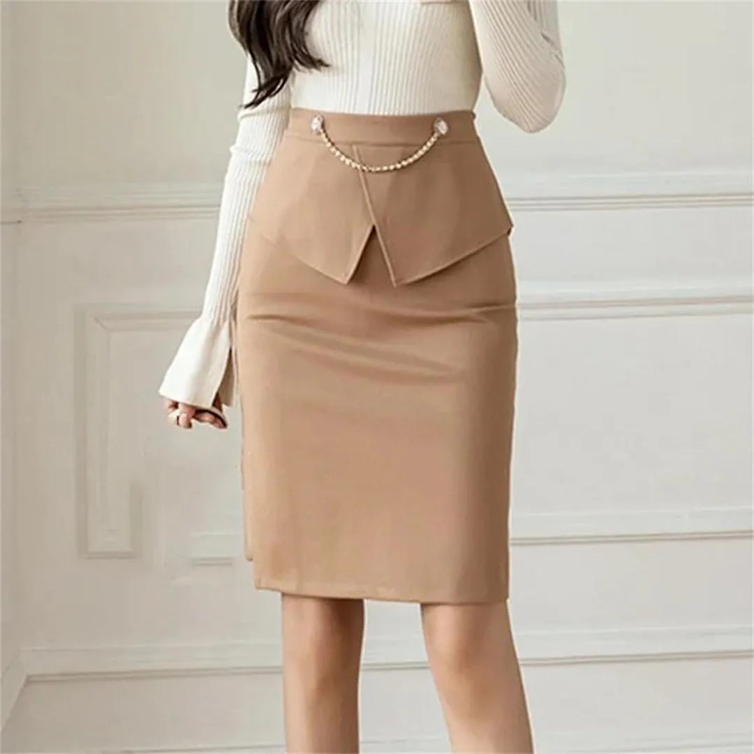 Elegant Womens Korean Fashion High Waist Sexy Skirt Winter Streetwear Mid Length Skirt