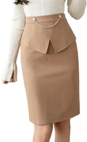 Elegant Womens Korean Fashion High Waist Sexy Skirt Winter Streetwear Mid Length Skirt
