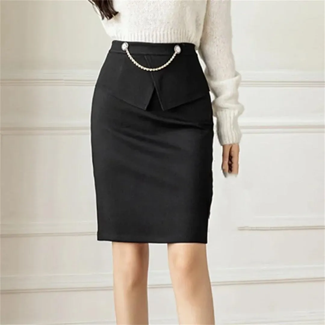 Elegant Womens Korean Fashion High Waist Sexy Skirt Winter Streetwear Mid Length Skirt