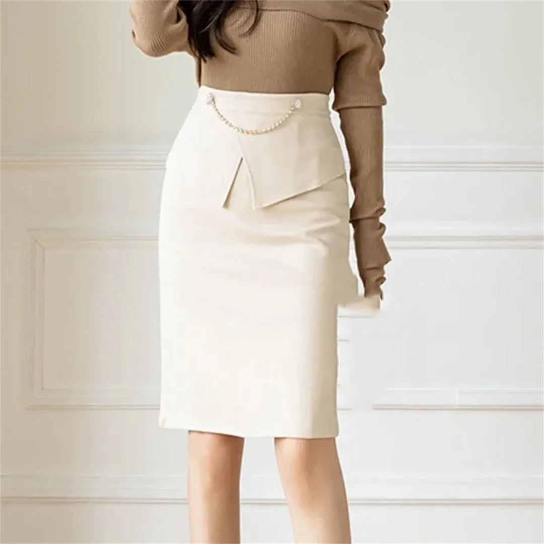 Elegant Womens Korean Fashion High Waist Sexy Skirt Winter Streetwear Mid Length Skirt