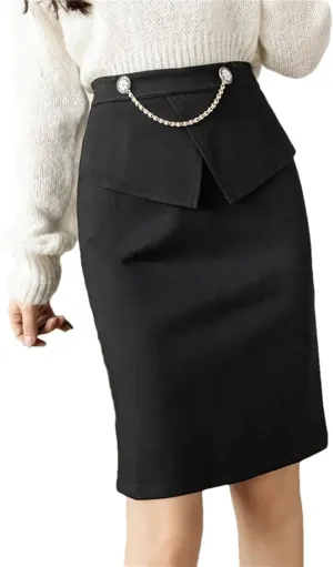 Elegant Womens Korean Fashion High Waist Sexy Skirt Winter Streetwear Mid Length Skirt