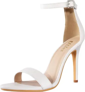 ElElax Black White Gold Heels for Women 4 Inches, Stiletto Heels Ankle Strap Heeled Sandals for Dressy Wedding Party