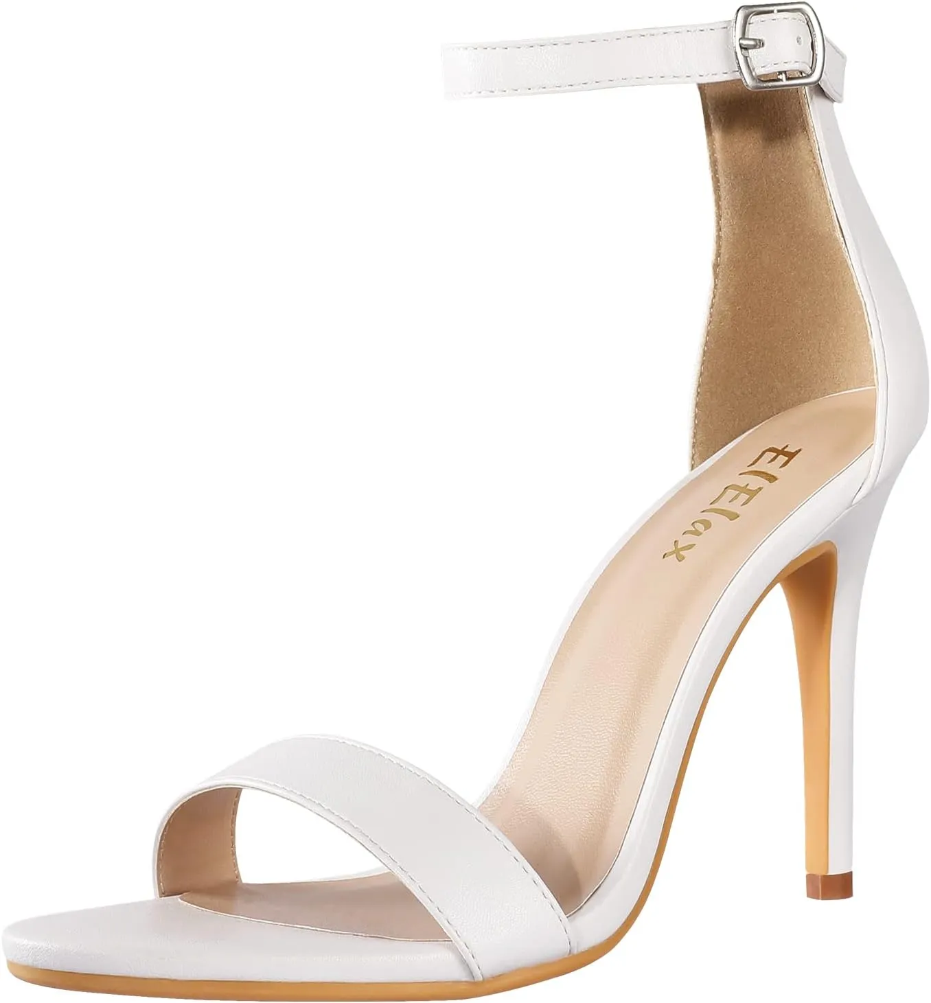 ElElax Black White Gold Heels for Women 4 Inches, Stiletto Heels Ankle Strap Heeled Sandals for Dressy Wedding Party