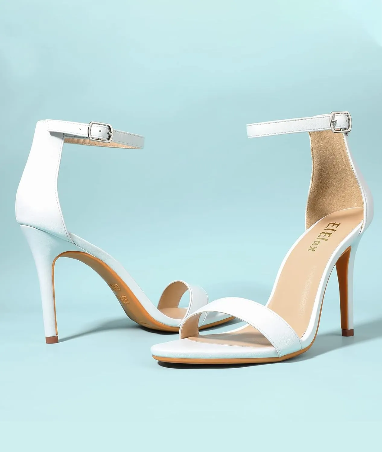 ElElax Black White Gold Heels for Women 4 Inches, Stiletto Heels Ankle Strap Heeled Sandals for Dressy Wedding Party