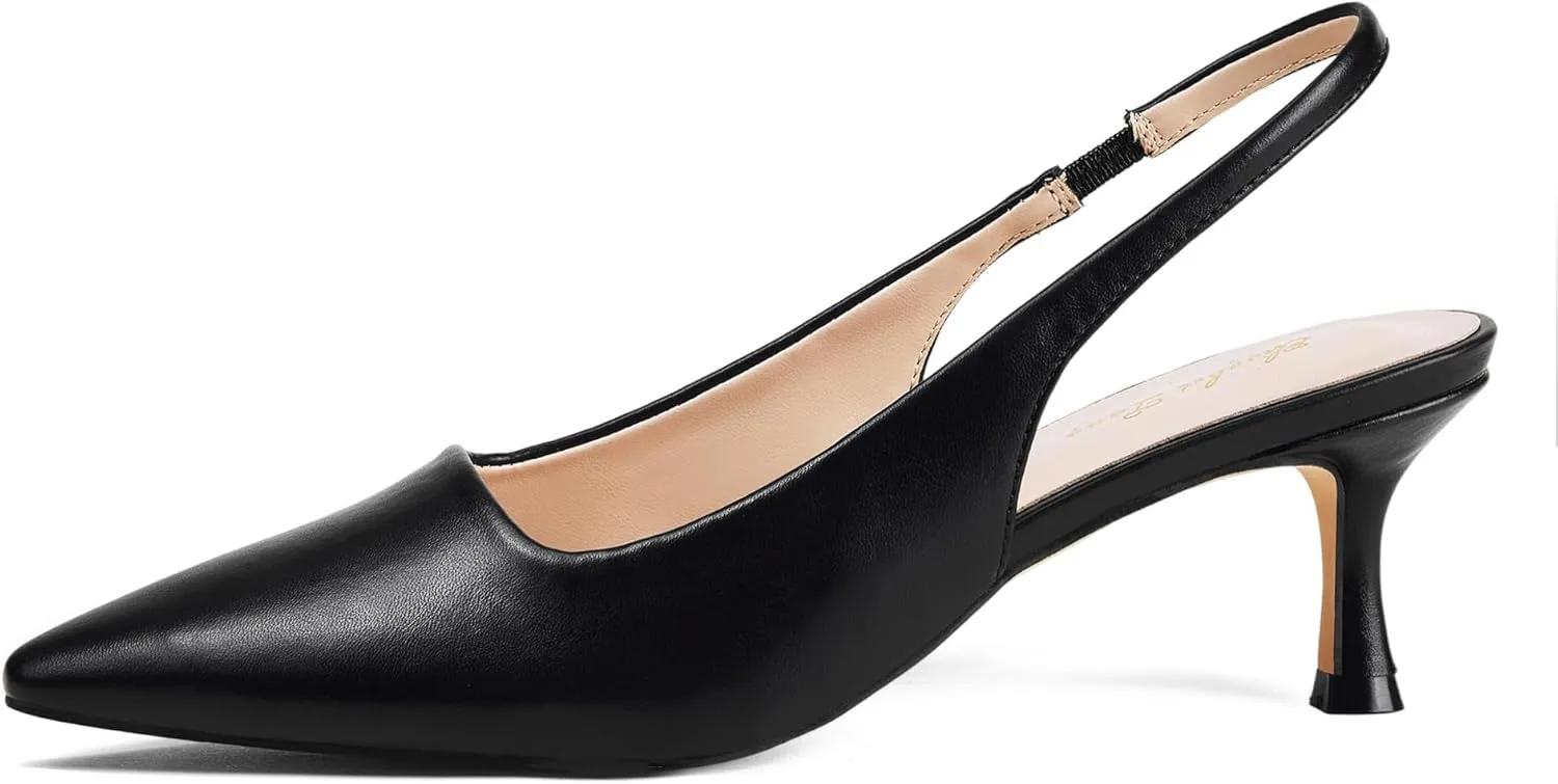 Elisabet Tang 1.96IN Trendy Closed Toe Slingback Kitten Heels for Women Low Dressy Pumps Wide Width Sexy for Prom
