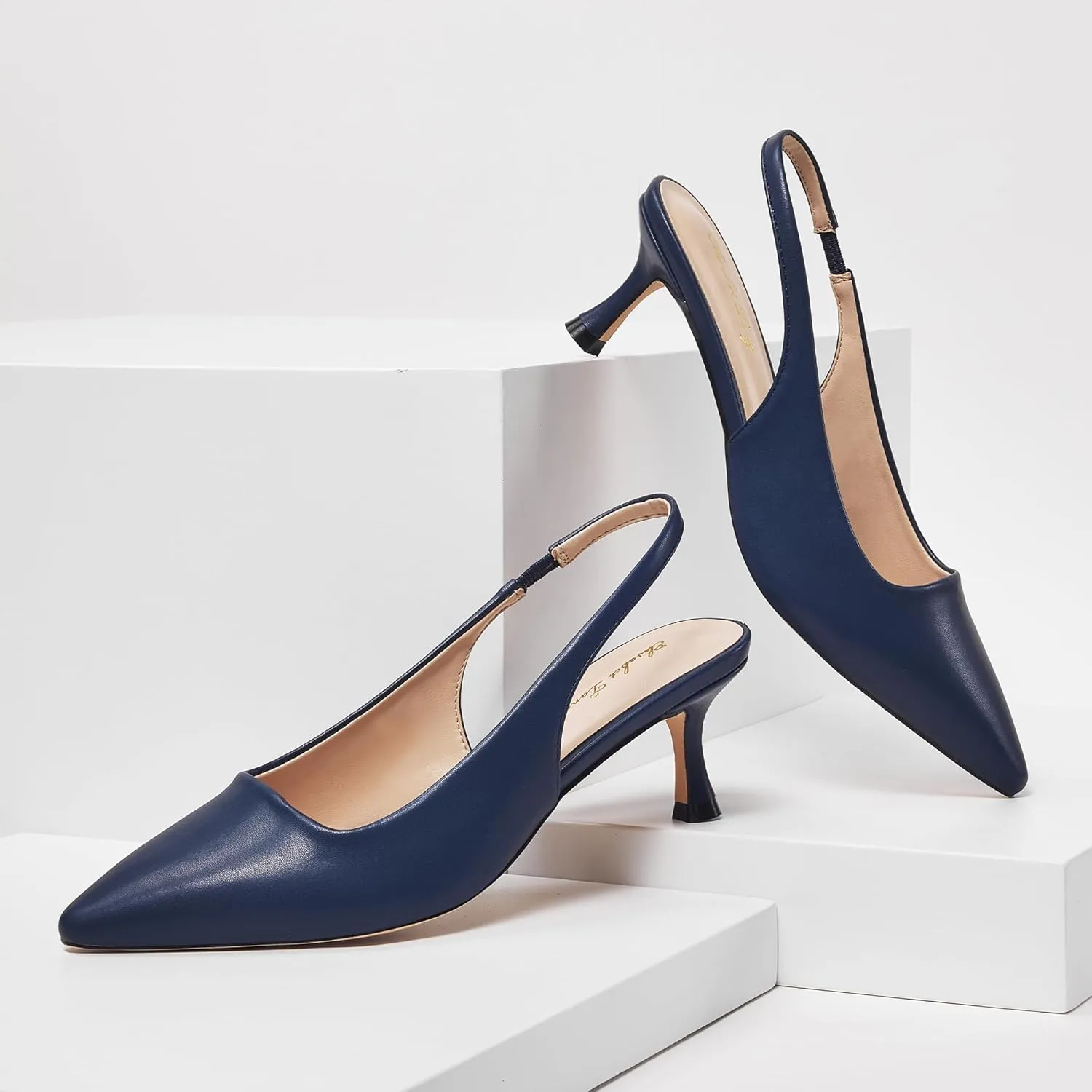Elisabet Tang 1.96IN Trendy Closed Toe Slingback Kitten Heels for Women Low Dressy Pumps Wide Width Sexy for Prom