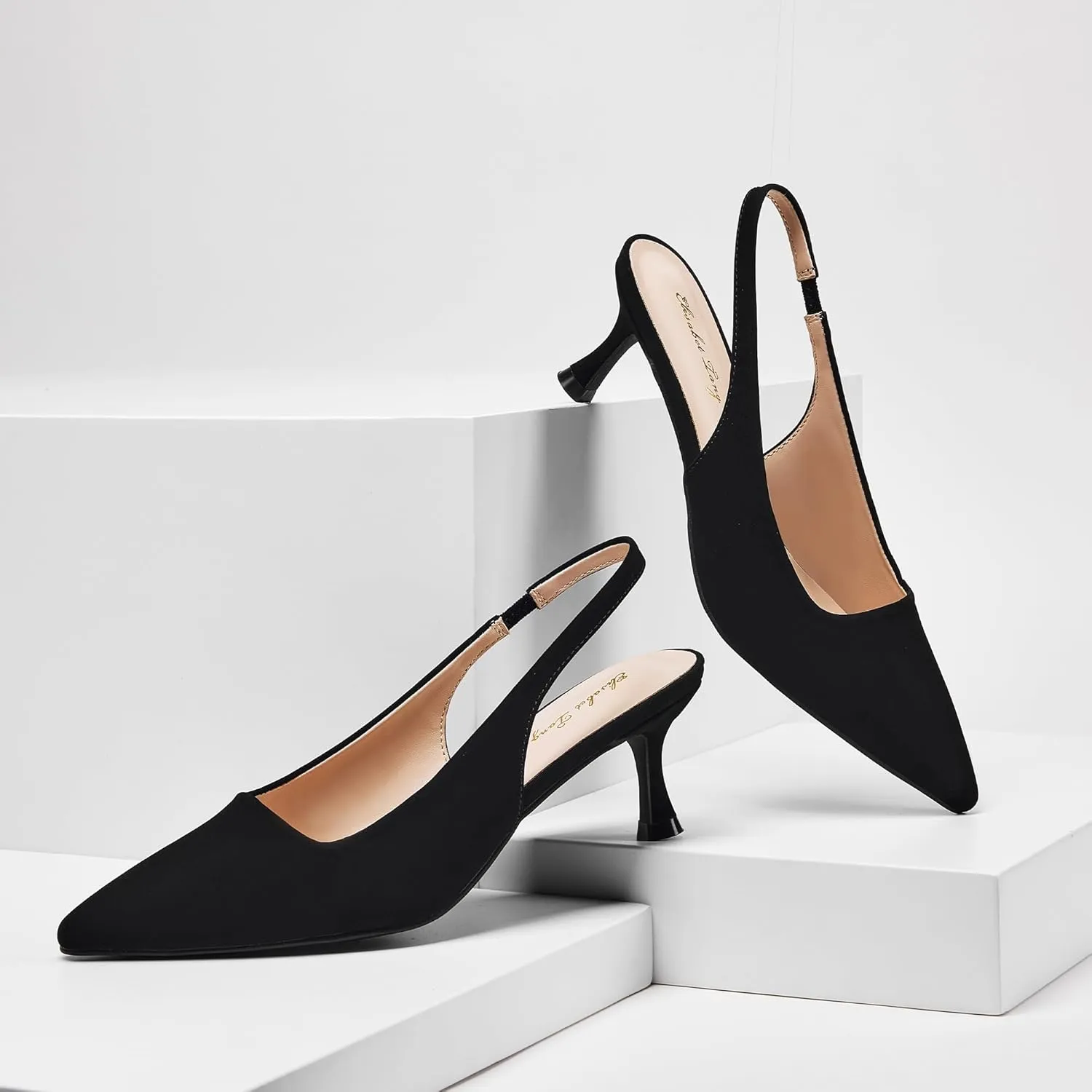 Elisabet Tang 1.96IN Trendy Closed Toe Slingback Kitten Heels for Women Low Dressy Pumps Wide Width Sexy for Prom