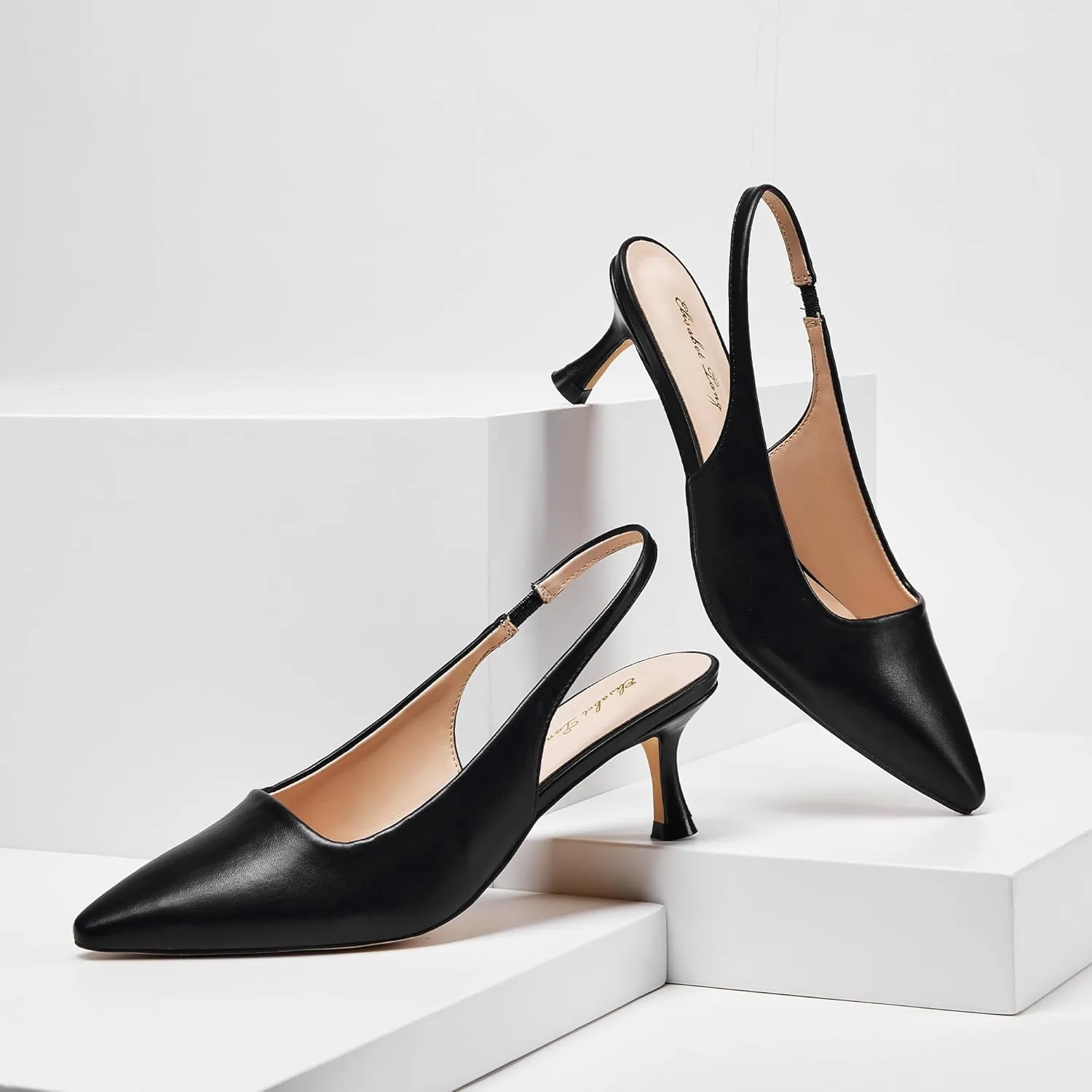 Elisabet Tang 1.96IN Trendy Closed Toe Slingback Kitten Heels for Women Low Dressy Pumps Wide Width Sexy for Prom