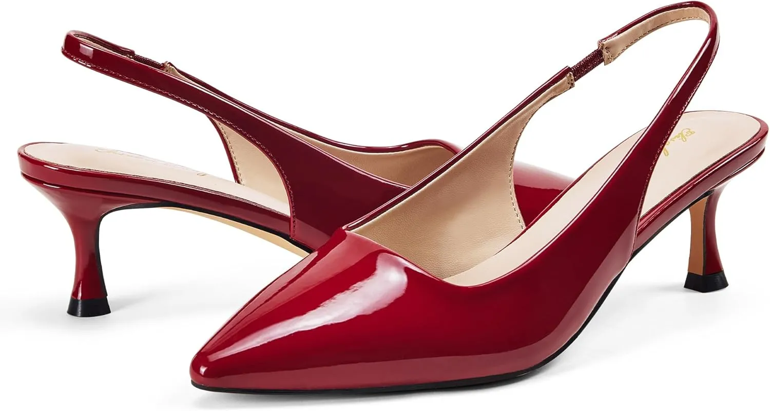 Elisabet Tang 1.96IN Trendy Closed Toe Slingback Kitten Heels for Women Low Dressy Pumps Wide Width Sexy for Prom