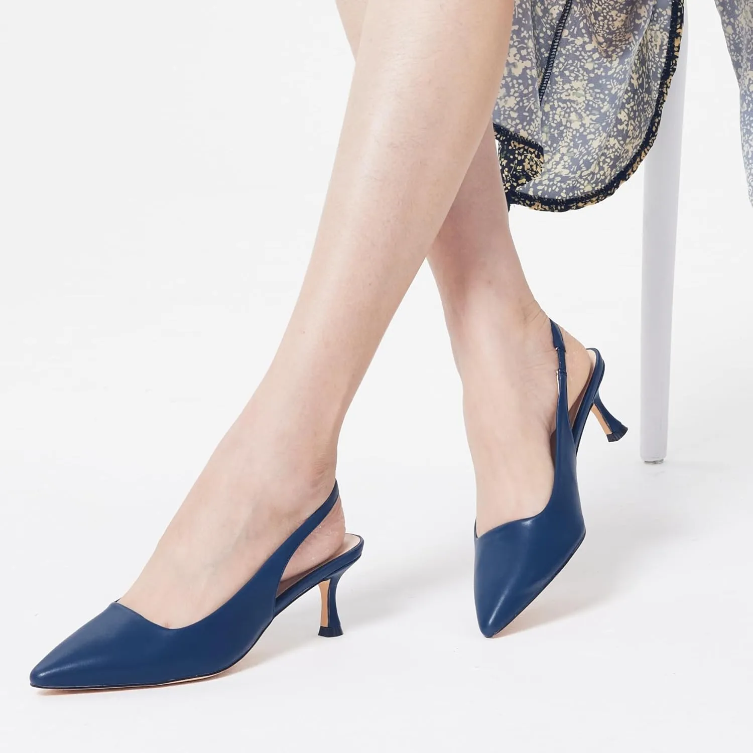 Elisabet Tang 1.96IN Trendy Closed Toe Slingback Kitten Heels for Women Low Dressy Pumps Wide Width Sexy for Prom