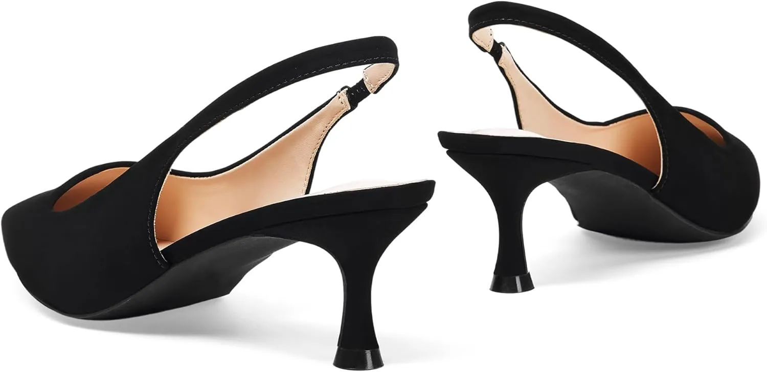 Elisabet Tang 1.96IN Trendy Closed Toe Slingback Kitten Heels for Women Low Dressy Pumps Wide Width Sexy for Prom