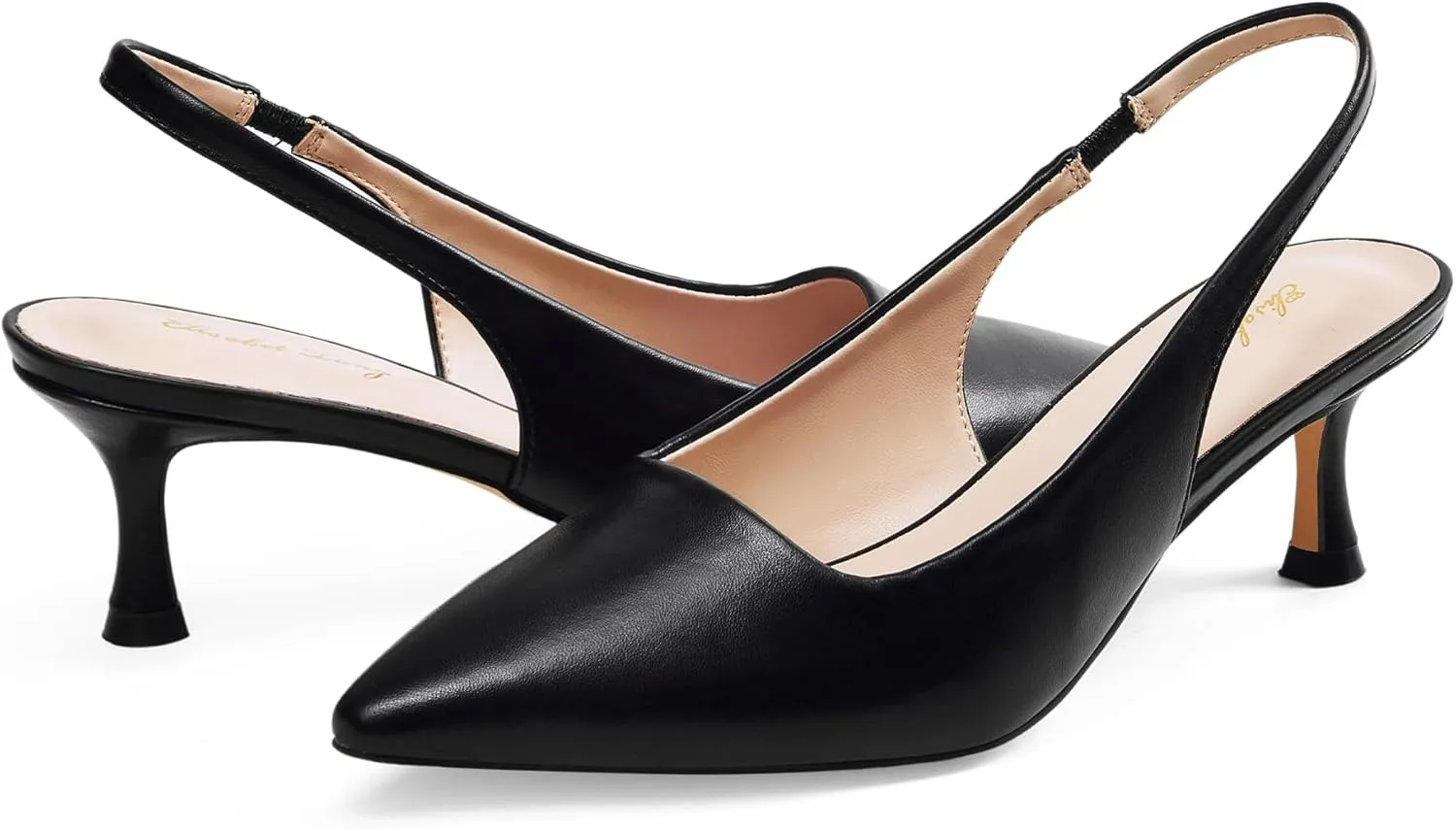 Elisabet Tang 1.96IN Trendy Closed Toe Slingback Kitten Heels for Women Low Dressy Pumps Wide Width Sexy for Prom