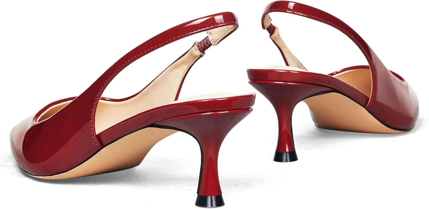 Elisabet Tang 1.96IN Trendy Closed Toe Slingback Kitten Heels for Women Low Dressy Pumps Wide Width Sexy for Prom