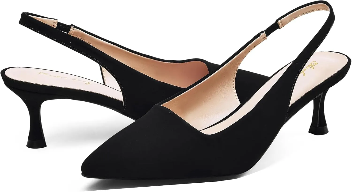 Elisabet Tang 1.96IN Trendy Closed Toe Slingback Kitten Heels for Women Low Dressy Pumps Wide Width Sexy for Prom