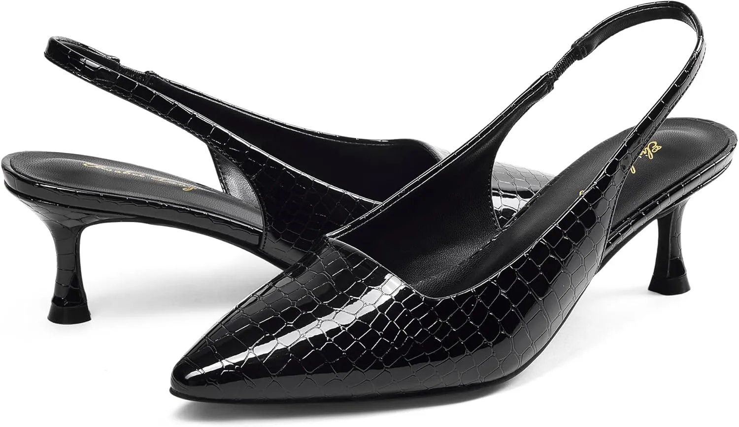 Elisabet Tang 2IN Trendy Closed Toe Slingback Kitten Heels for Women Low Dressy Pumps Wide Width Sexy for Prom