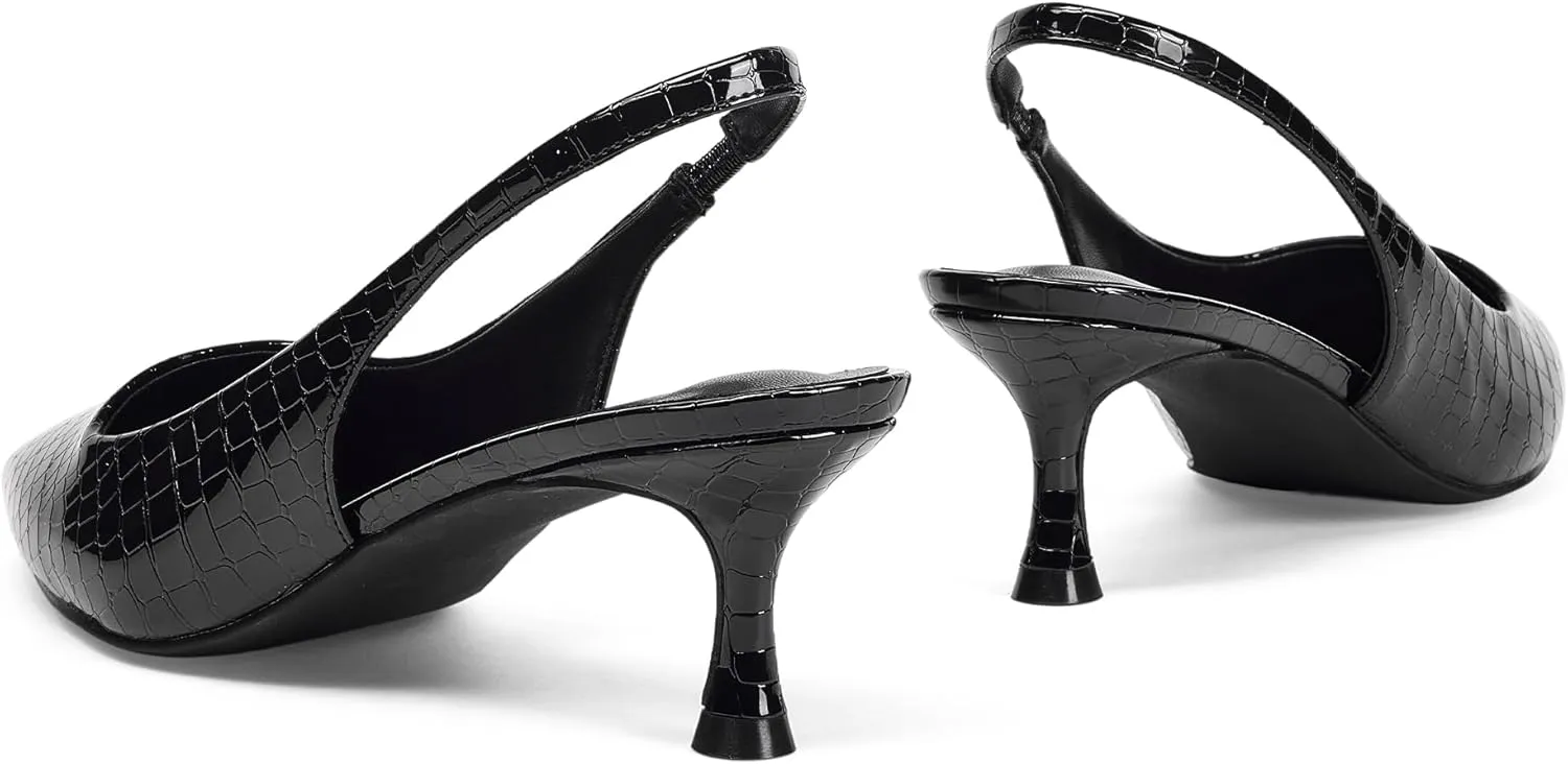 Elisabet Tang 2IN Trendy Closed Toe Slingback Kitten Heels for Women Low Dressy Pumps Wide Width Sexy for Prom