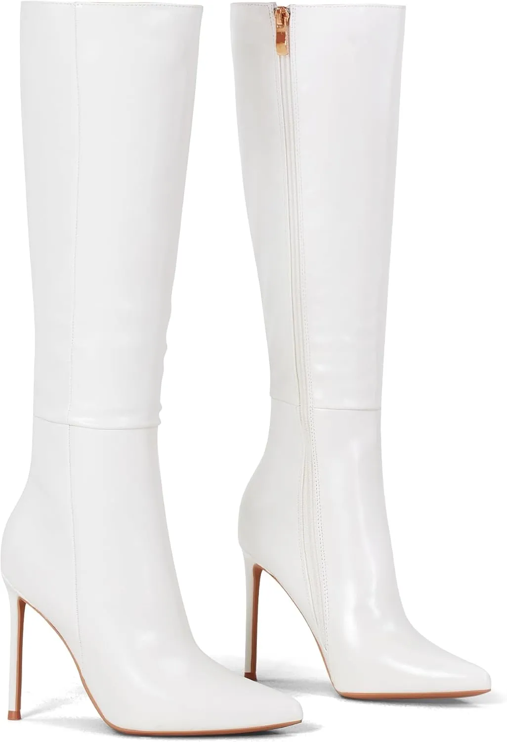 Elisabet Tang 4 inch Women's Knee High Long Boots, Stiletto Tall Pointed Toe Heeled Boot Leather Suede Comfortable Sexy